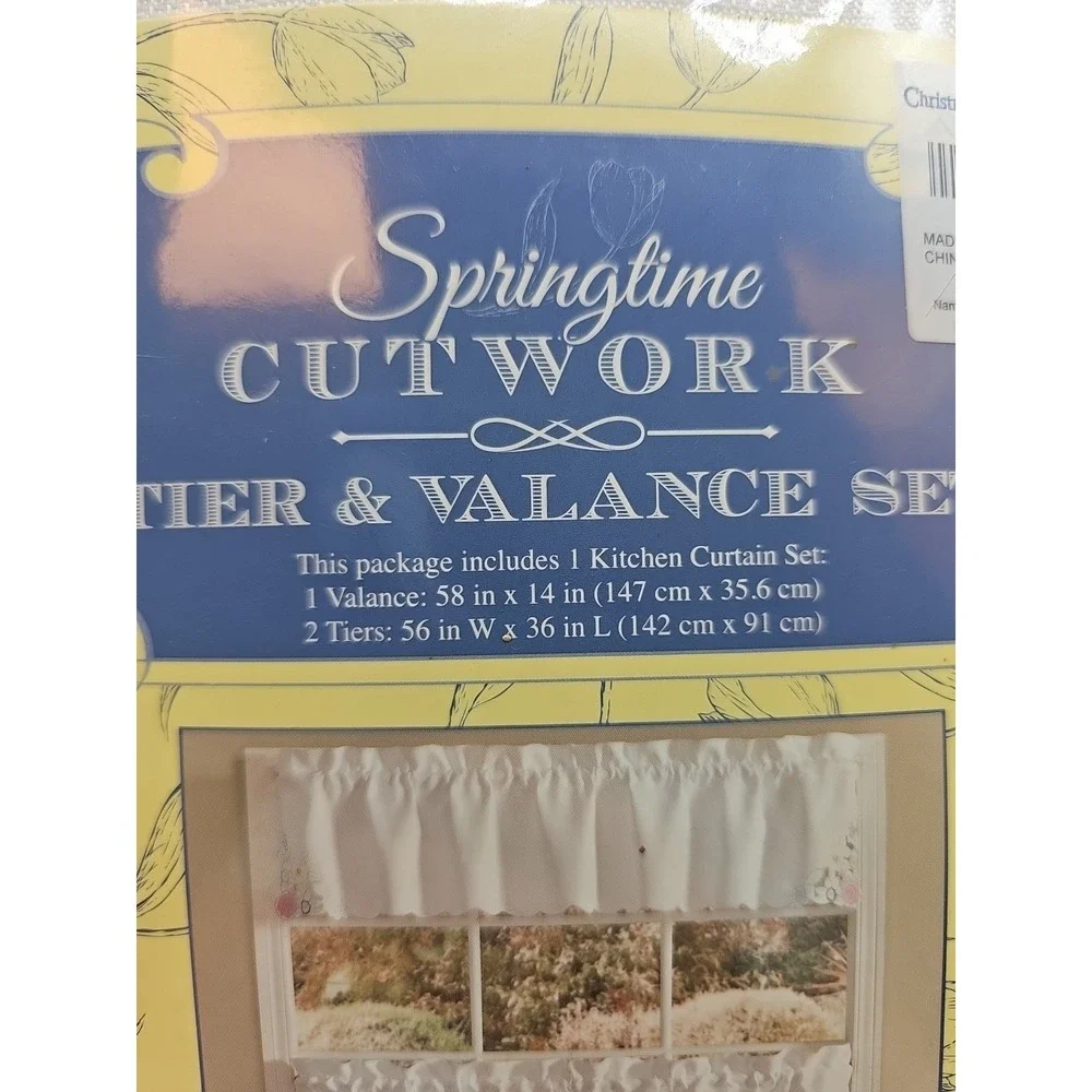 Springtime‎ Floral Embroidered Cutwork Tier & Valance Set -1 Valance 2 Tiers New